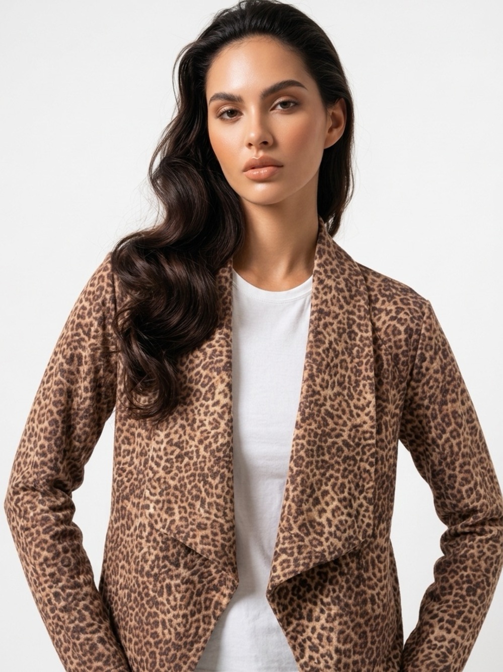 BB DAKOTA | Leopard Print Faux Suede Waterfall Jacket Women’s Size Medium